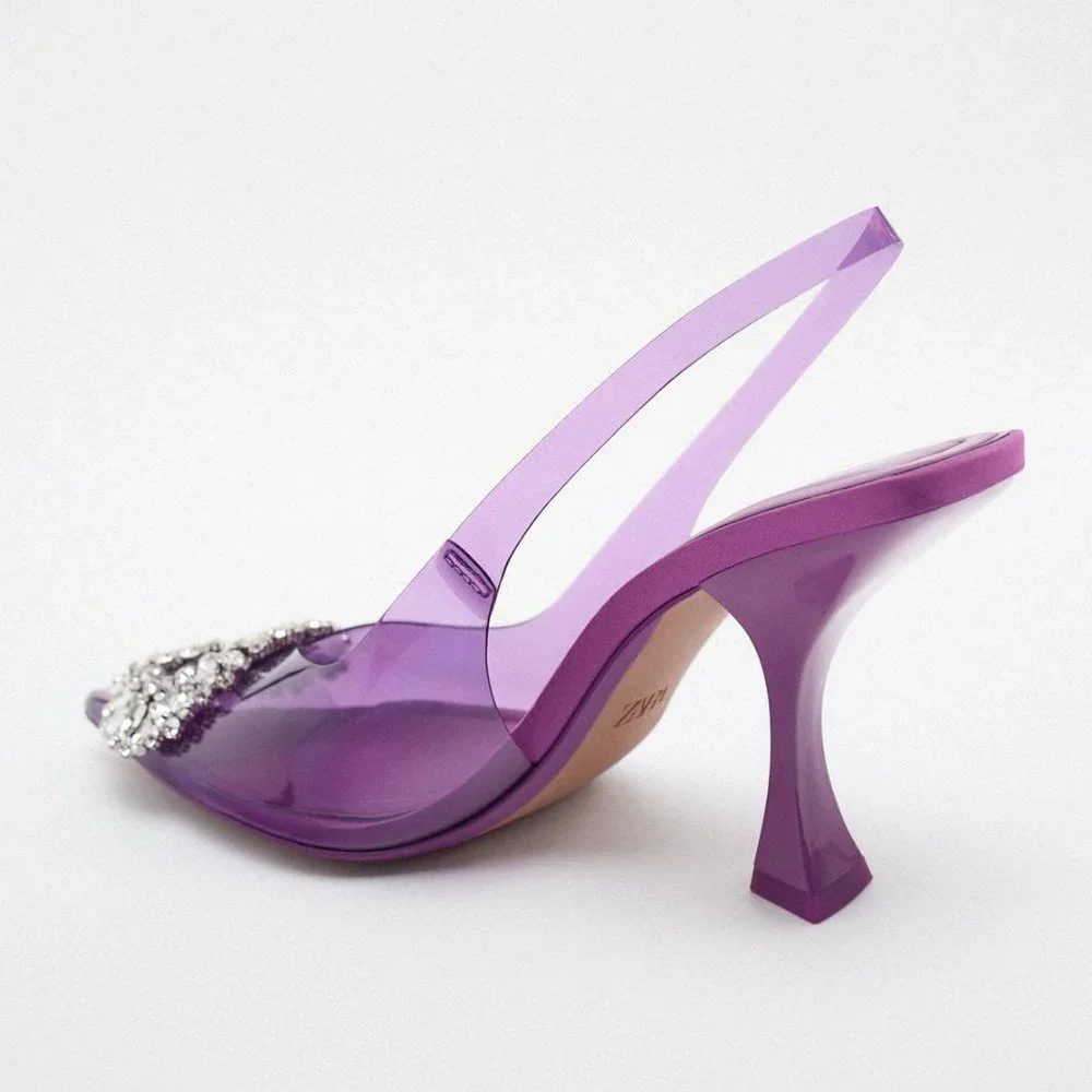 Zara Embellished Vinyl Heels Violet Size 8 NWT - Picture 6 of 11
